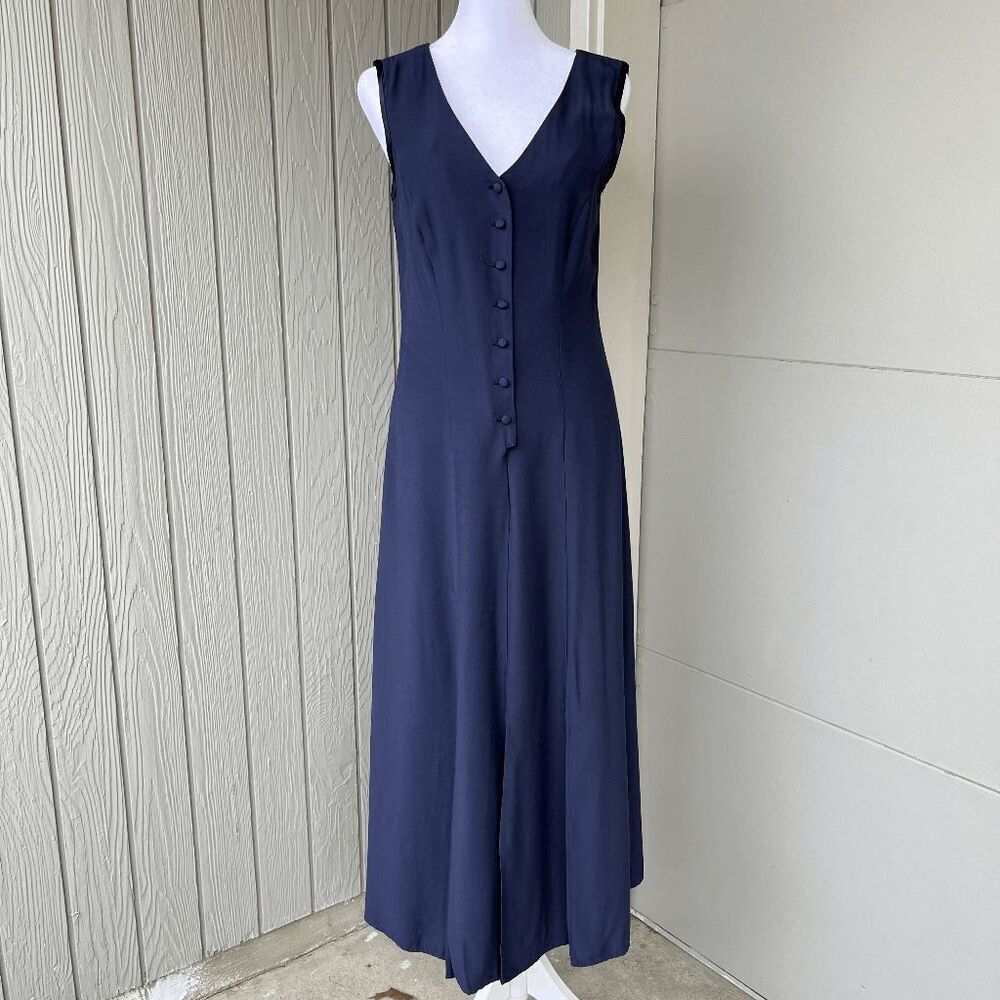 VTG 80s 90s Navy Dress Paneled Hem Satin-Lined Minimalist Made in USA, S - Picture 13 of 13